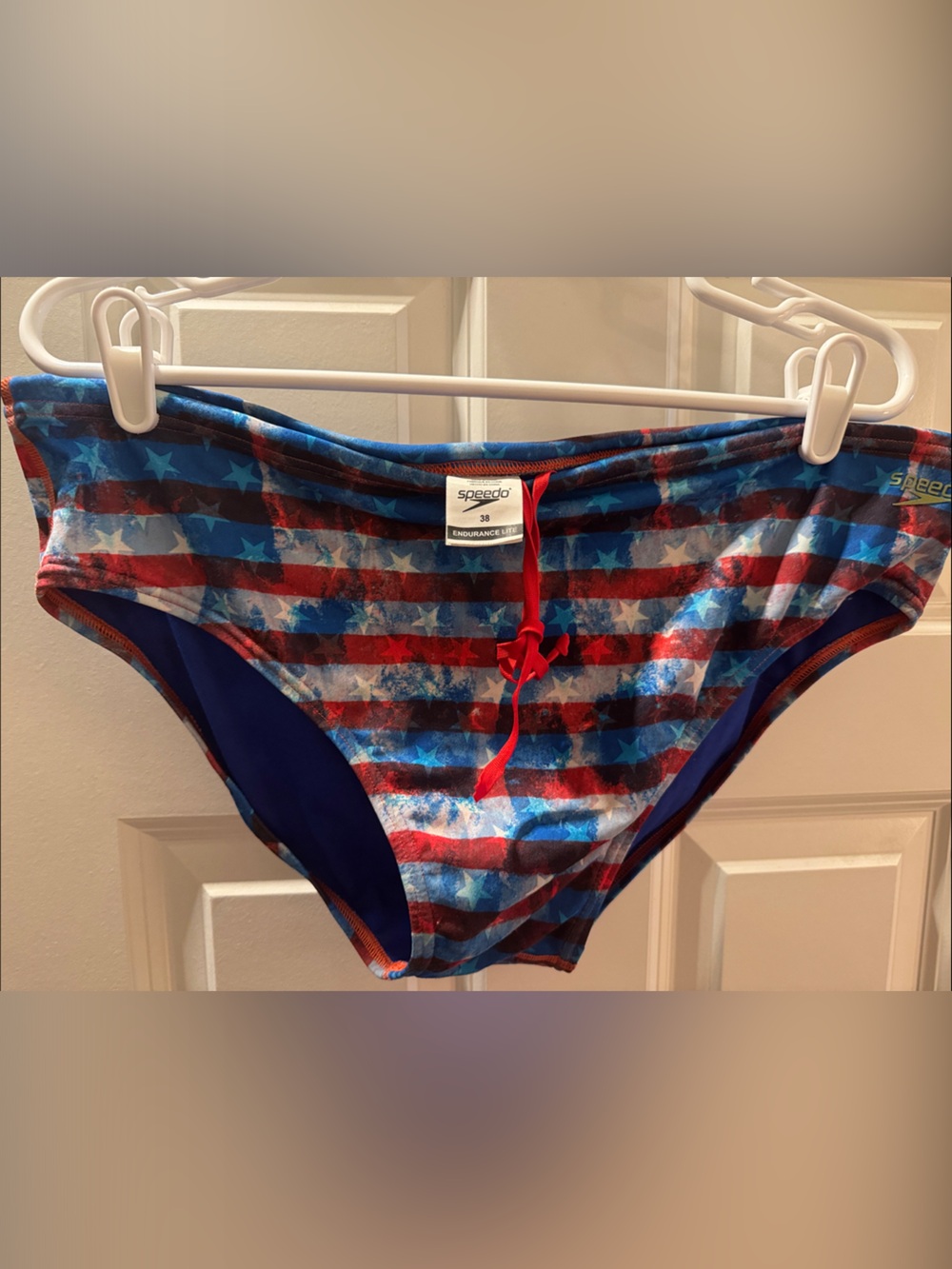 Speedo men’s Red, white & Blue white Star Stripe Swim brief size 38 🇺🇸